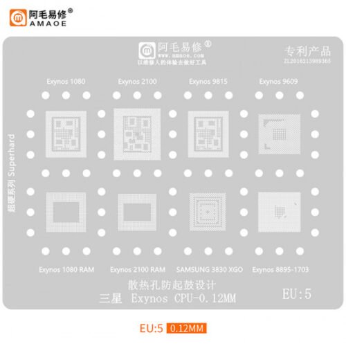 Amaoe EU:5 CPU BGA Reballing Stencil for Exynos 1080/2100/9815/9609/1080 RAM/2100 RAM/Samsung 3830