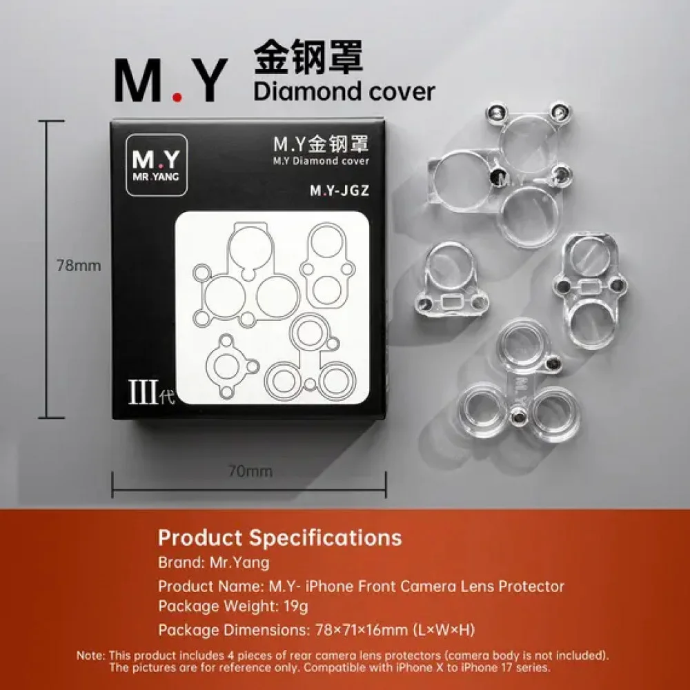 YCS Mr. Yang 4-in-1 Diamond Shield Rear Camera Repair Protective Cover Set for iPhone 6-17 Series - Image 7