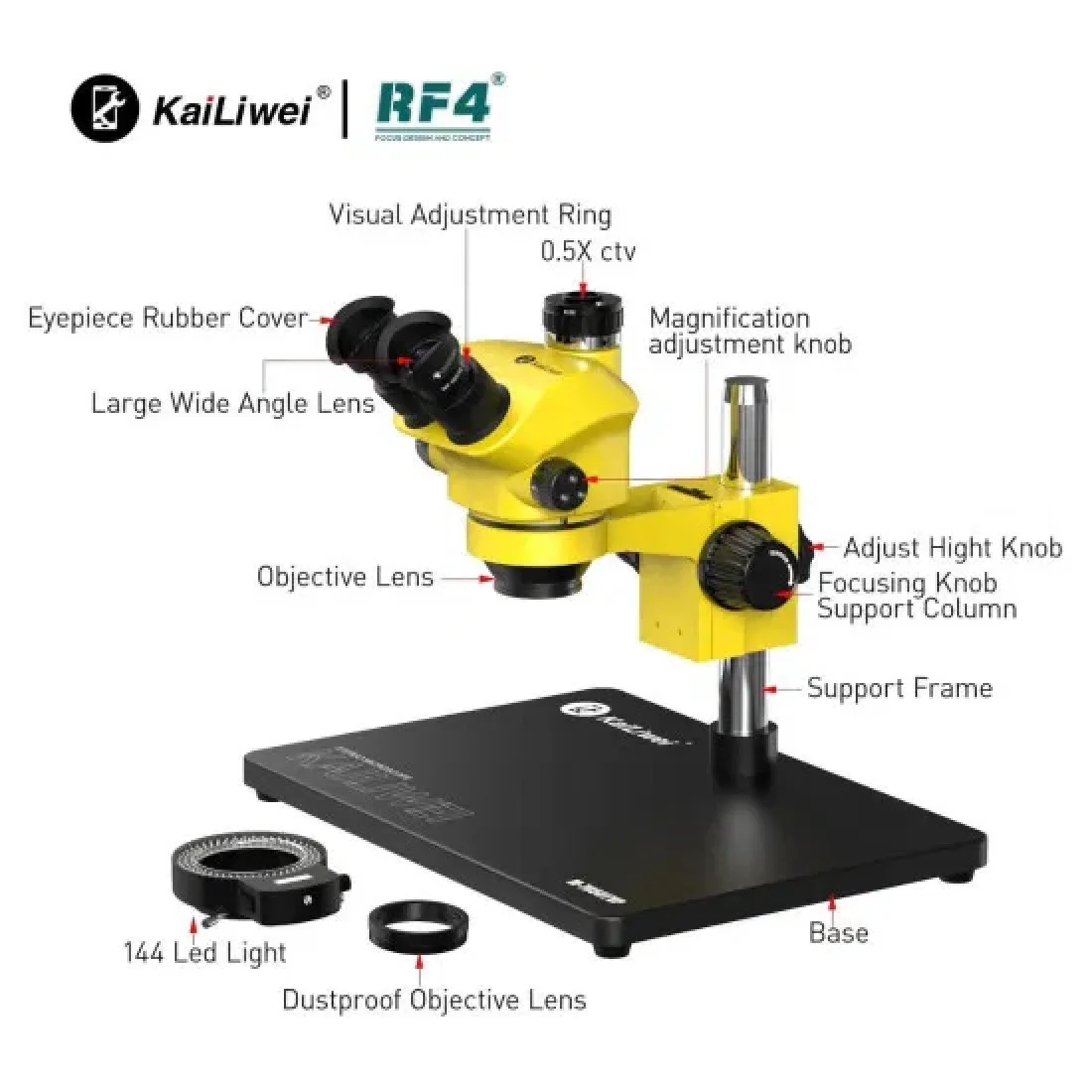 KAILIWEI M-7050TVP (3D CONTINUOUS ZOOM) 7X~50X TRINOCULAR STEREO MICROSCOPE WITH CAMERA OPTION & 0.5X CTV LENS WITH LED ADJUSTABLE LIGHT - Image 2