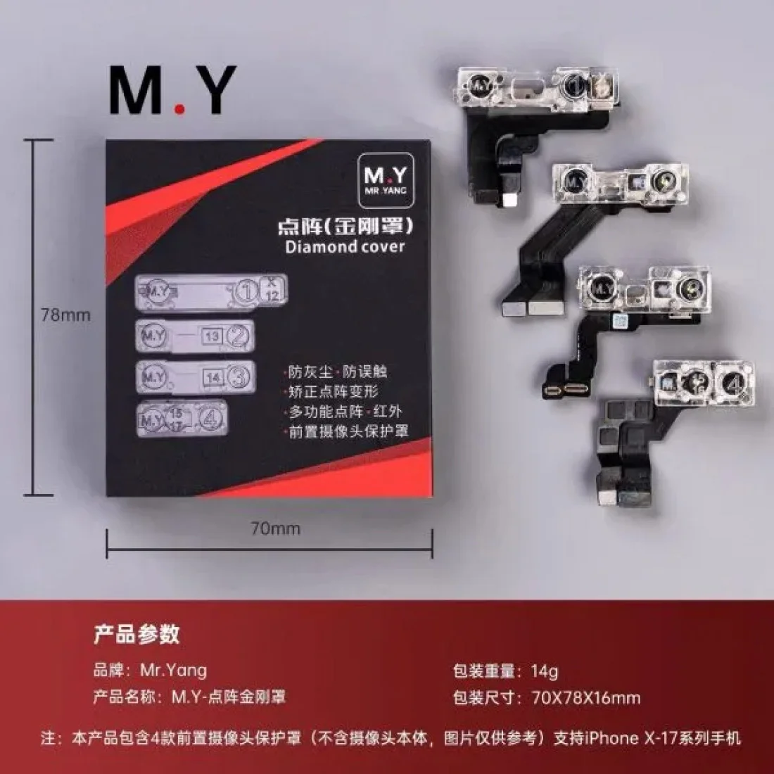 YCS M.Y iPhone Front Camera Lens Dot Matrix Protector Cover for iPhone X to 17Pro Max - 4Pcs - Image 5